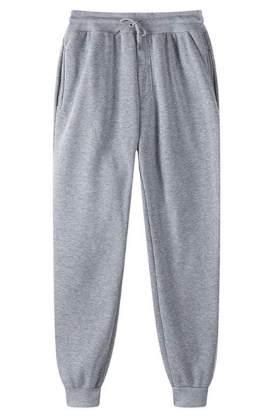 Trendy Men's Sweatpants Plain Elastic Waist Ankle Length Carrot Sweatpants