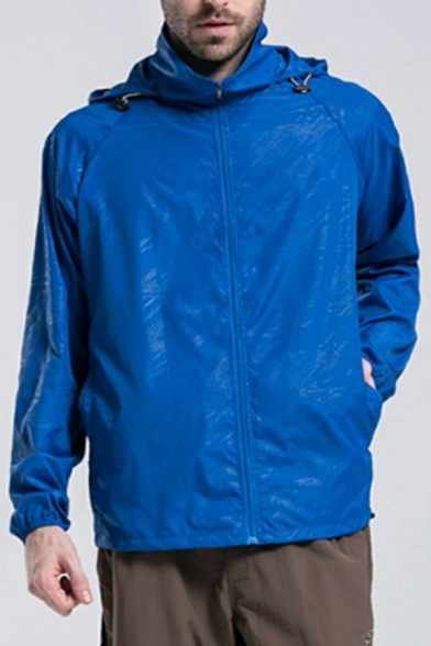 Casual Jacket Pure Color Waterproof Zip Closure Long Sleeve Relaxed Fit Hooded Jacket for Men
