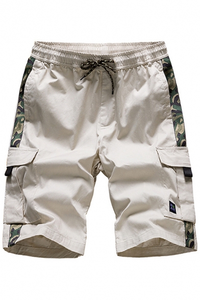 Chic Cargo Shorts Contrast Camo Panel Drawstring Waist Side Pockets Knee Length Regular Fit Shorts for Men