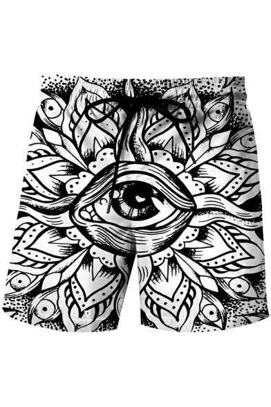 Dashing Men's Shorts 3D Eye Print Elastic Drawstring Waist Regular Fit Shorts