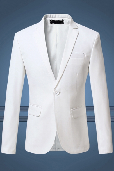 Elegant Men's Suit Solid Color Long-Sleeved Pocket Decorated Single Button Lapel Collar Slim Fit Business Blazer Suit