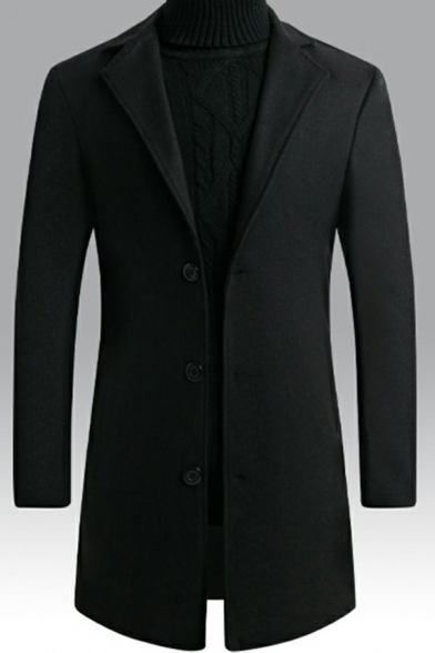 Elegant Mens Trench Coat Solid Color Long Sleeve Notched Collar Single Breasted Slim Fit Trench Coat