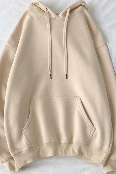 Fashionable Mens Hoodie Plain Pocket Decorated Long Sleeve Relaxed Hoodie