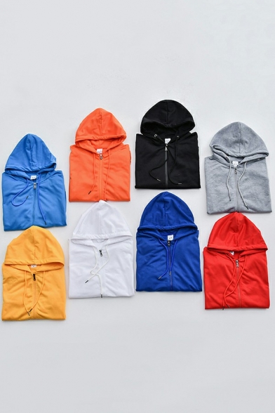 Guys Simple Hoodie Pure Color Zipper Front Long Sleeve Pocket Detail Relaxed Fitted Hoodie