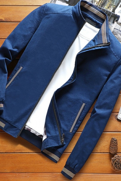 Men Modern Jacket Stripe Print Zip Closure Long Sleeve Regular Baseball Jacket