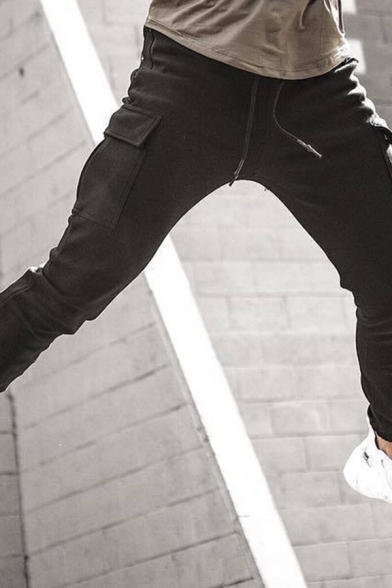 Men Modern Sweatpants Solid Color Two-Pocket Styling Mid-Rise Ankle Length Fitted Sweatpants