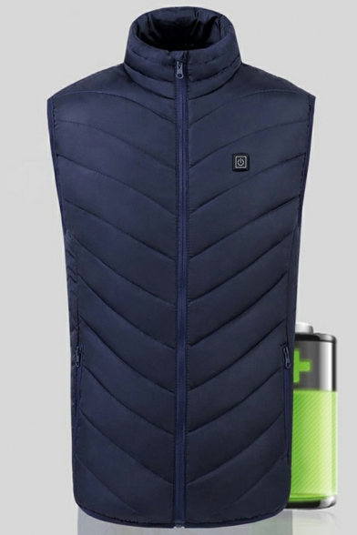Men Modern Vest Logo Patterned Sleeveless Front Pockets Zipper Detail Regular Vest