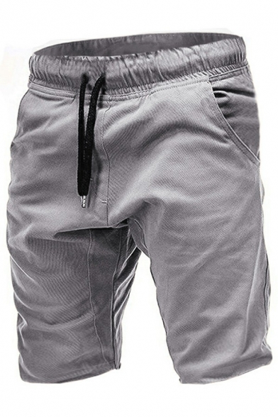 Modern Shorts Plain Drawstring Waist Pockets Detailed Knee Length Slim Fit Shorts for Men