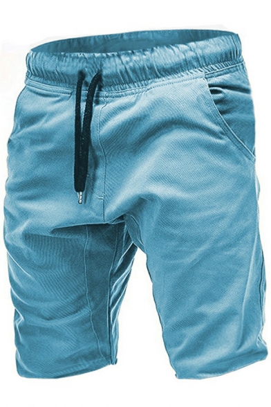 Modern Shorts Plain Drawstring Waist Pockets Detailed Knee Length Slim Fit Shorts for Men