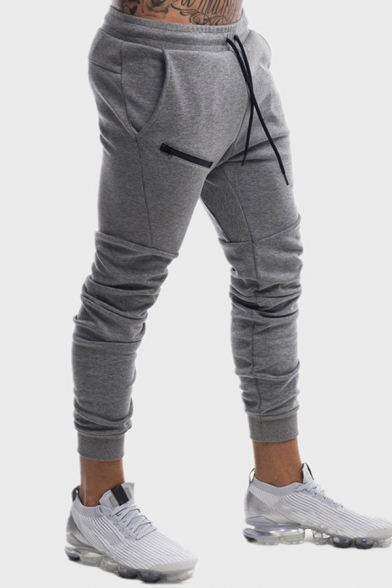 Modern Sweatpants Pure Color Drawstring Mid-Rise Full Length Slim Fit Sweatpants for Men