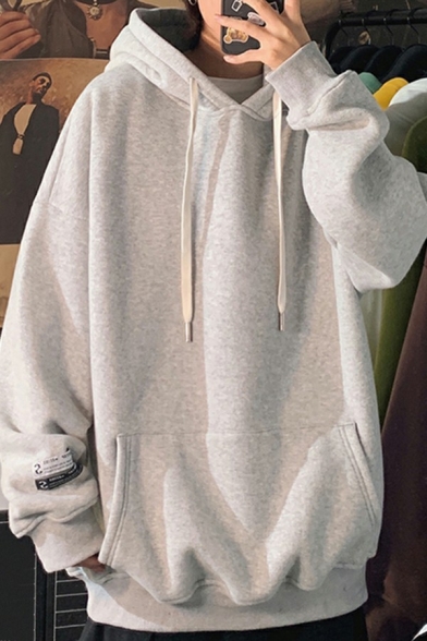 Popular Drawstring Hoodie Plain Long Sleeve Kangaroo Pocket Loose Fit Hoodie for Guys