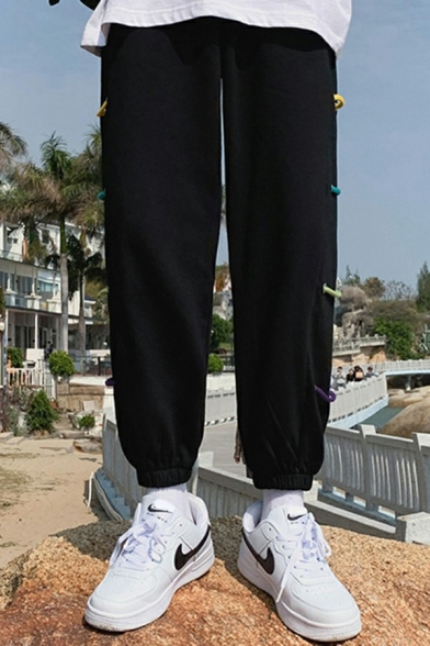 Popular Drawstring Pants Plain Ribbon Embellishment Elastic Waist Ankle Length Loose Jogger Pants for Men