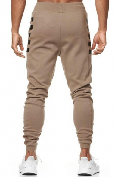Simple Mens Pants Solid Color Drawstring Waist Ankle Fitted Track Pants