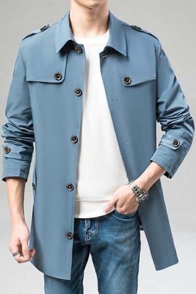 Urban Men's Coat Plain Front Pockets Long Sleeves Lapel Collar Single-Breasted Regular Fit Coat