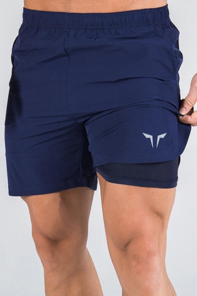 Casual Athletic Shorts Asymmetrical Logo Elastic Waist Mid Rise Mini Length Regular Shorts for Men