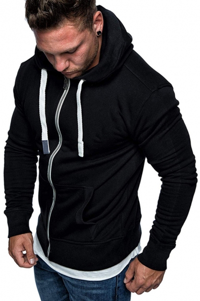 Fashionable Hoodie Solid Color Long-Sleeved Slim Fit Zip up Hoodie for Men