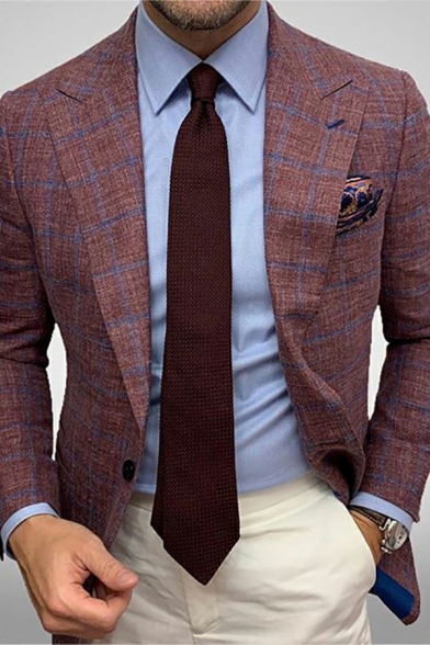 Fashionable Plaid Pattern Mens Suit Single-Breasted Lapel Collar Welt Pockets Slim Fit Blazer