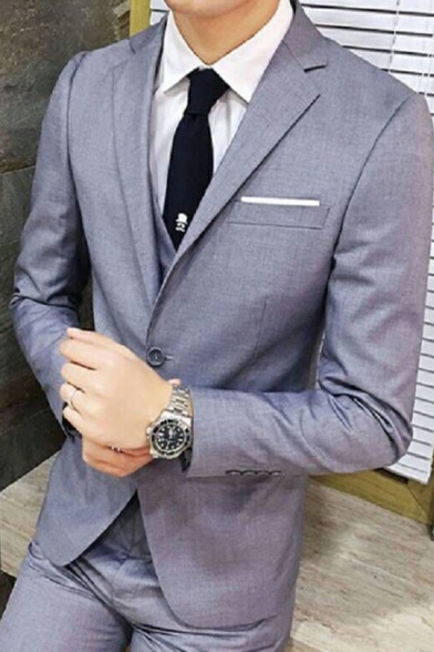 Formal Mens Suit Jacket Lapel Collar Flap Pocket Single Button Slim Fitted Blazer