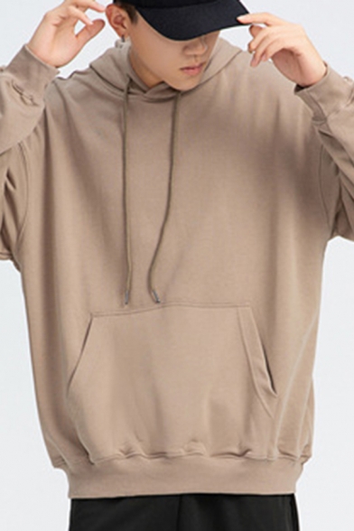 Leisure Guy Sweatshirt Plain Kanga Pocket Long Sleeve Loose Fit Drawstring Hoodie for Men