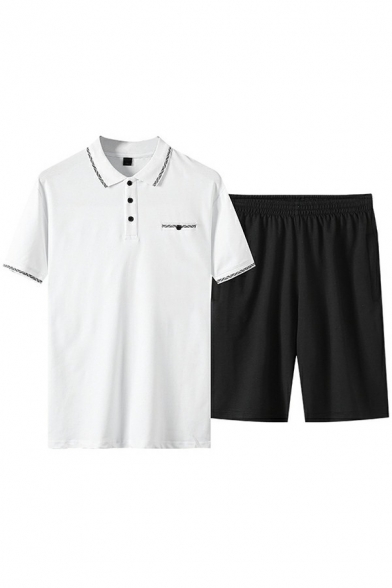 Men's Leisure Co-ords Pure Color Short-Sleeved Lapel Polo T-Shirt & Shorts Fitted Co-ords