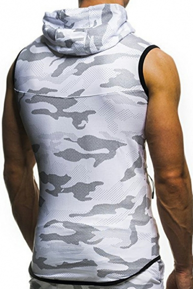 Men's Trendy Vest Camouflage Pattern Pocket Detailed Zipper Closure Slim Hooded Vest