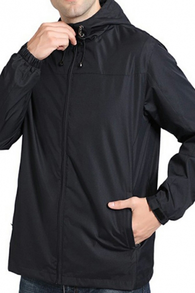 Mens Anorak Jacket Plain Hooded Pocket Detailed Zip-Fly Regular Fitted Casual Jacket