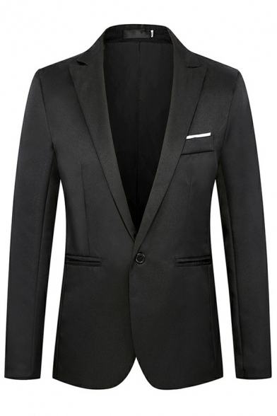 Mens Trendy Blazer One Button Solid Color Lapel Collar Chest Pocket Long Sleeves Slim Blazer Top