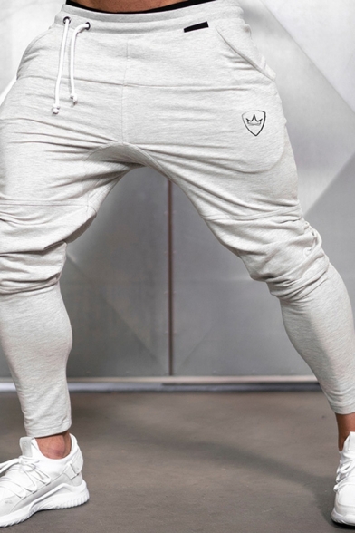 Modern Track Pants Logo Patterned Ankle Length Drawstring Waist Skinny Pants for Men