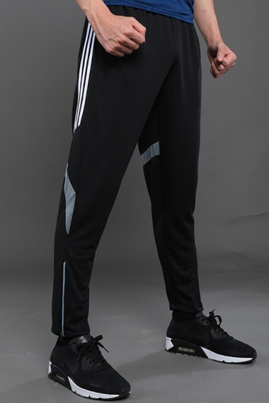 Modern Track Pants Striped Print Elastic Waist Mid-Rise Long Skinny Pants for Men