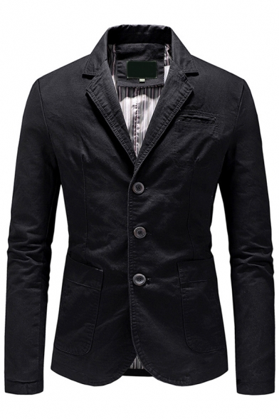 Retro Suit Jacket Solid Color Lapel Long Sleeves Button-down Slim Fitted Suit for Men