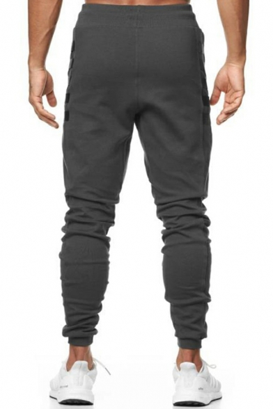 Simple Mens Pants Solid Color Drawstring Waist Ankle Fitted Track Pants