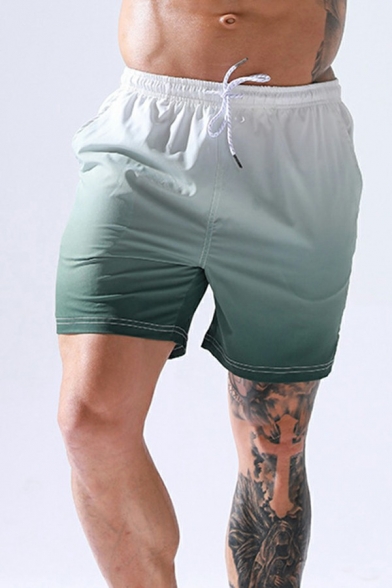 Unique Shorts Ombre Printed Drawstring Mid Rise Front Pocket Relaxed Fit Beach Shorts for Men