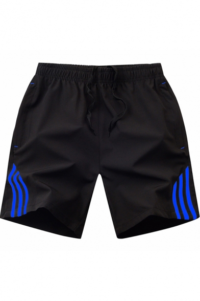 Fitness Sports Shorts Stripe Printed Mid Rise Drawstring Straight Shorts for Men