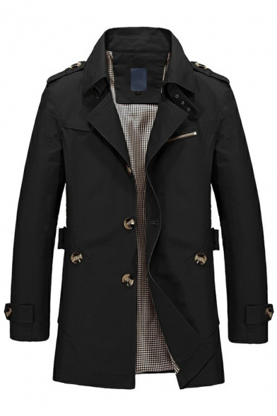 Modern Coat Plain Front Pockets Lapel Collar Long Sleeve Single Breasted Fitted Coat for Men