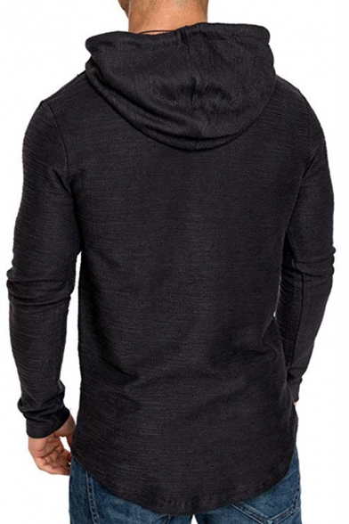 Simple Hoodie Solid Color Long Sleeve Slim Fitted Drawstring Hoodie for Men
