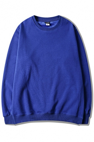 Simple Pullover Sweatshirt Solid Color Long-sleeved Crew Neck Loose Fit Sweatshirt for Men