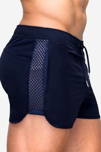 Sportswear Men's Shorts Plain Mesh Patched Drawstring Mid Rise Slim Fitted Shorts