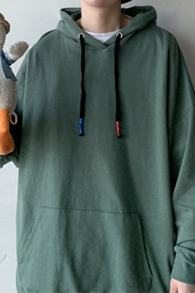 Urban Mens Hoodie Solid Color Pocket Detailed Long Sleeves Loose Fit Hoodie
