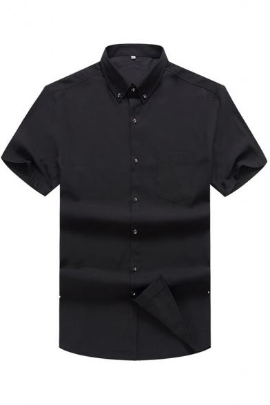 Basic Men's Shirt Plain Button Closure Short-Sleeved Button-down Regular Fitted