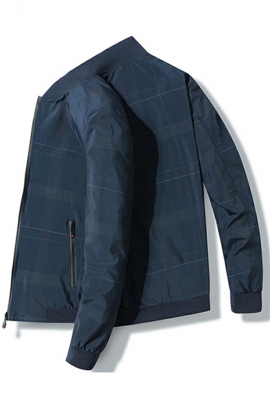 Casual Jacket Plaid Pattern Zip Closure Pockets Detail Long Sleeve Fit Jacket for Men