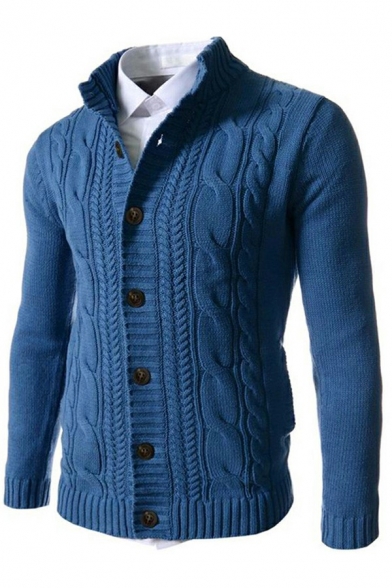 Casual Men's Knitwear Solid Color Single-Breasted Long-Sleeved Stand Collar Slim-Fitted Sweater
