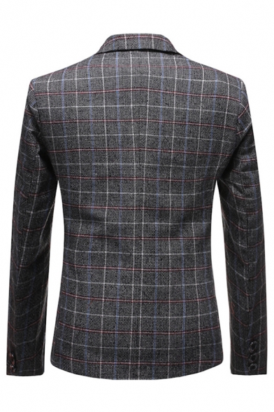 Formal Blazer Checked Printed Long Sleeve Notched Collar Single Breasted Regular Blazer for Men