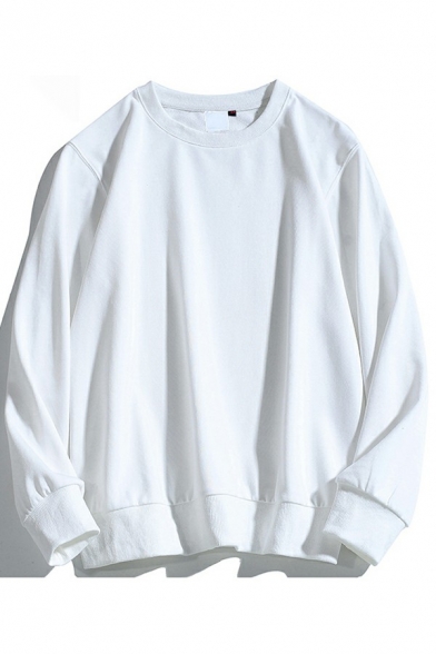Guys Casual Sweatshirt Solid Color Long Sleeve Round Neck Loose Pullover Sweatshirt Top
