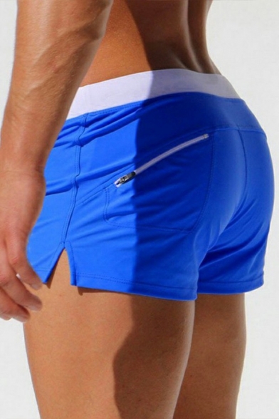 Men Athletic Shorts Plain Drawstring Waist Pocket Detail Mid Rise Skinny Mini Shorts