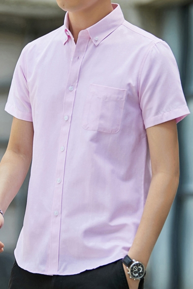 Men Modern Shirt Plain Button Detailed Short Sleeves Button-down Collar Fitted Business Shirt