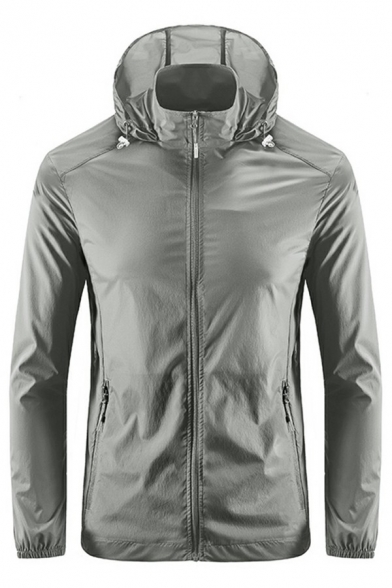 Men Urban Track Jacket Plain Zip-Fly Pocket Detailed Hooded Regular Fitted Casual Jacket
