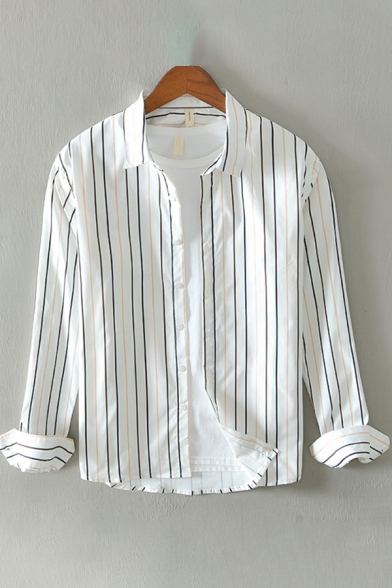 Modern Shirt Stripe Pattern Button Detailed Long-Sleeved Turn-down Collar Regular Shirt for Men