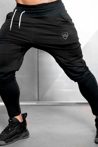 Modern Track Pants Logo Patterned Ankle Length Drawstring Waist Skinny Pants for Men