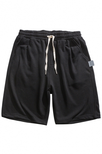 Simple Guys Shorts Solid Color Front Pockets Drawstrings Detailed Sweat Shorts