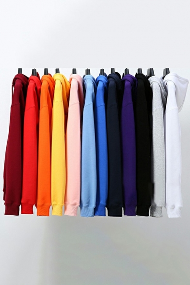 Simple Hoodie Solid Color Long Sleeve Kangaroo Pocket Drawstring Loose Hoodie for Guys